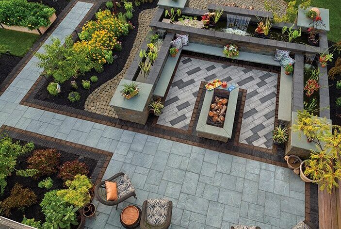 Beautifully designed backyard, patio and flower beds